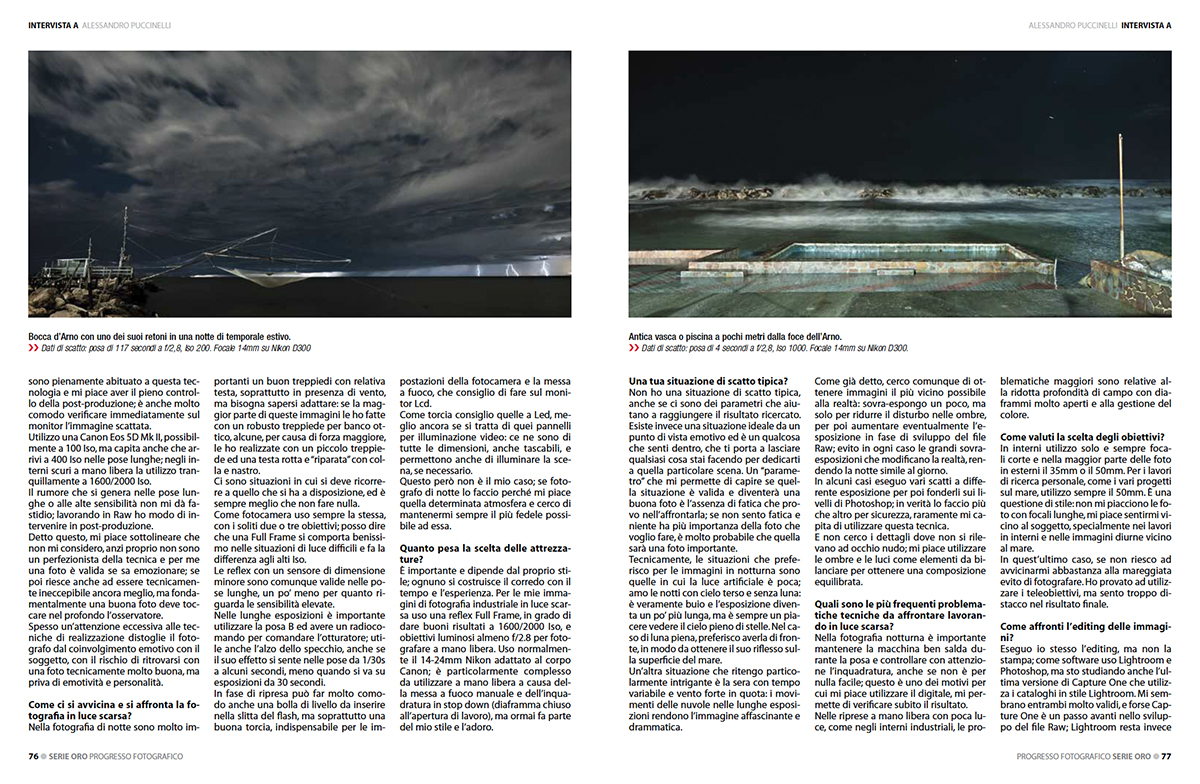fine art photography of a magazine article about night photography, ocean and life style