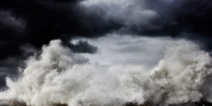 fine art photo of a stormy sea in Italy with a wave forming an abstract pattern with the clouds