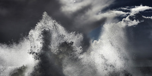 Fine art color photography of an abstract stormy ocean in Portugal