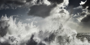 Fine art color photography of an abstract stormy ocean in Portugal