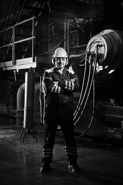 fine art commercial black and white photo of a worker
