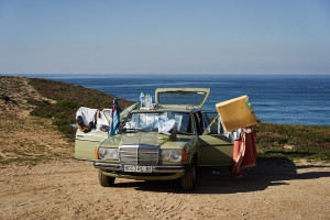 a car parked in alentejo along the coast, a fine art image of a car after someone slept there