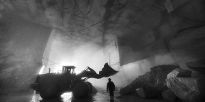 black and white fine art image of a marble quarry in Carrara Italy